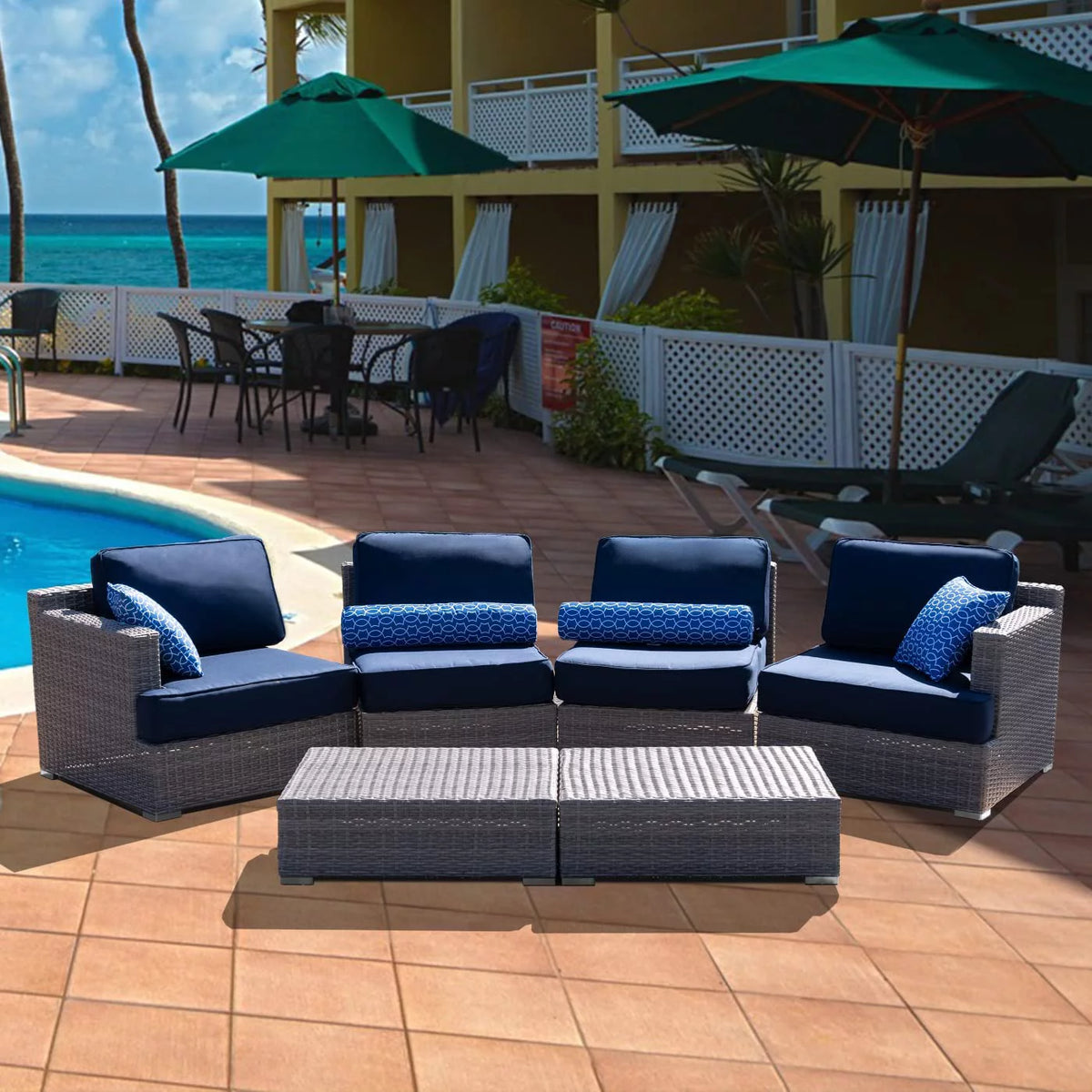 HDPE Wicker 6 Piece Outdoor Conversation Sofa Set with Cushion F4946