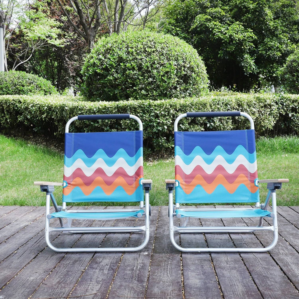 2-Piece Low Folding Adjustable Beach Chairs with Cooler Bag O349