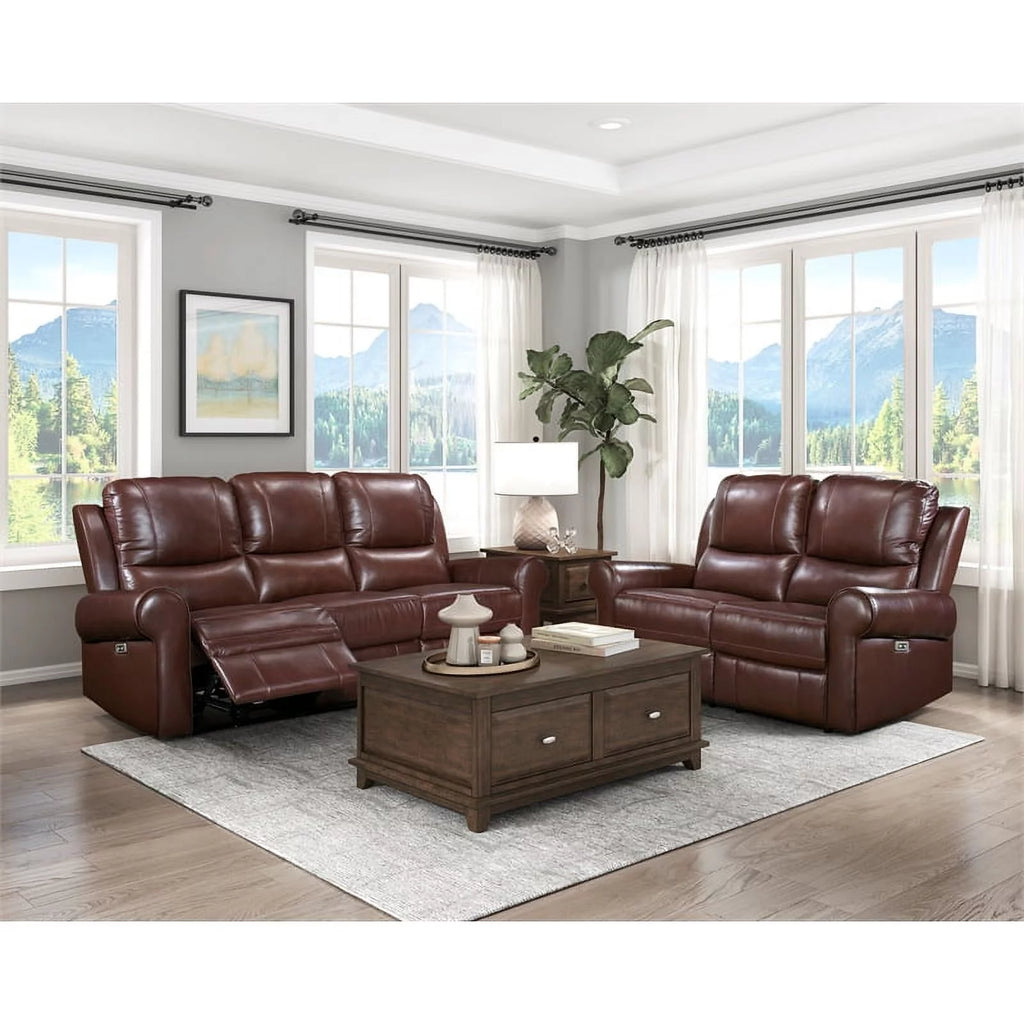 Brown Leather Match Power Double Reclining Love Seat T233897