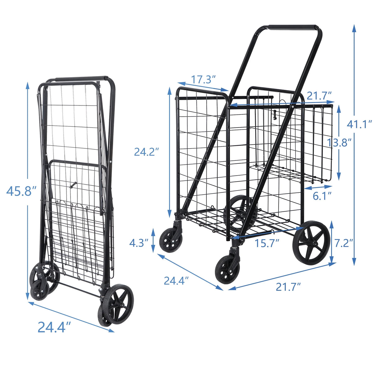 Black Folding Utility Shopping Cart with Double Basket and Wheels S24030
