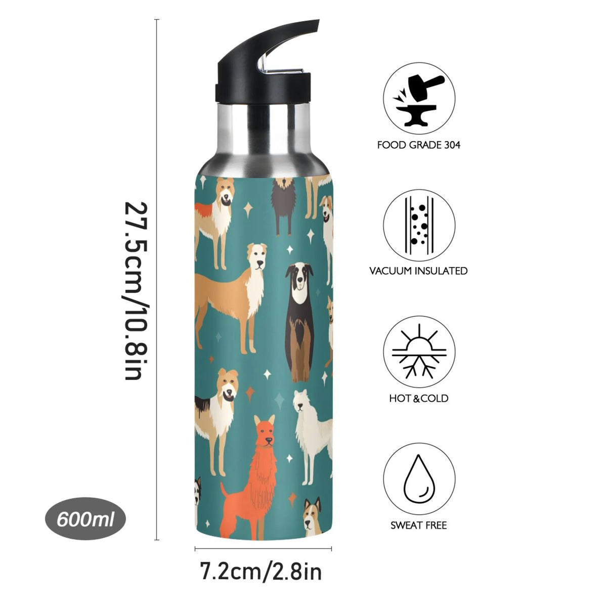 20 oz Insulated Stainless Steel Water Bottle with Straw Lid X5602