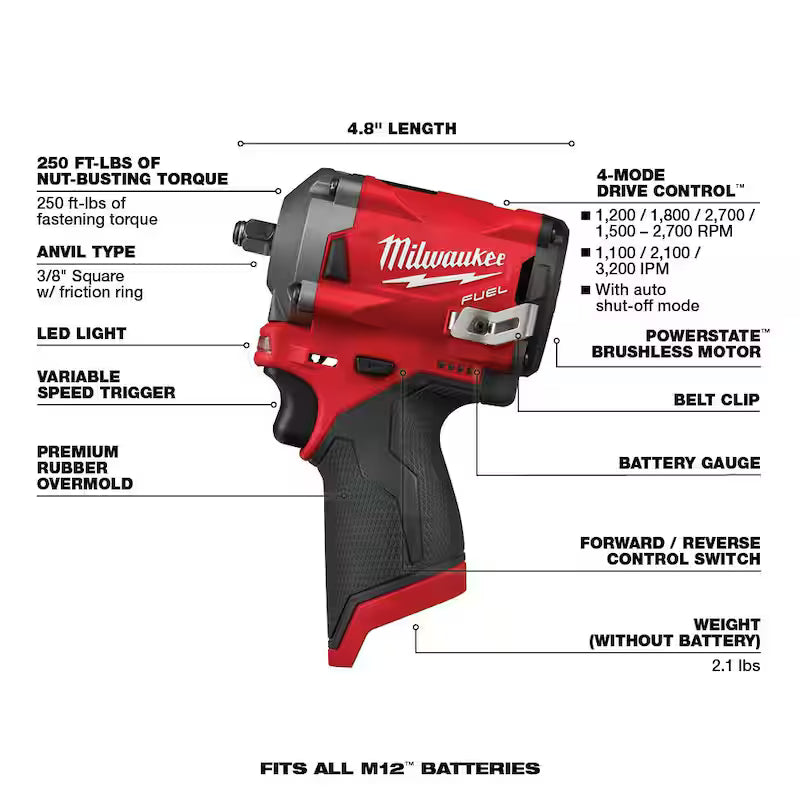 12V Lithium-Ion Brushless Cordless 3/8 in. Impact Wrench & Ratchet Kit E550