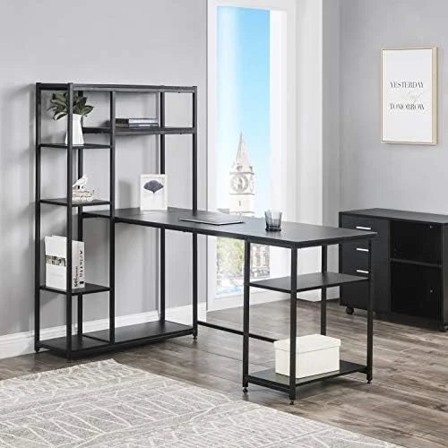 L-Shaped Computer Desk with Hutch Bookshelf 63-Inch B197653