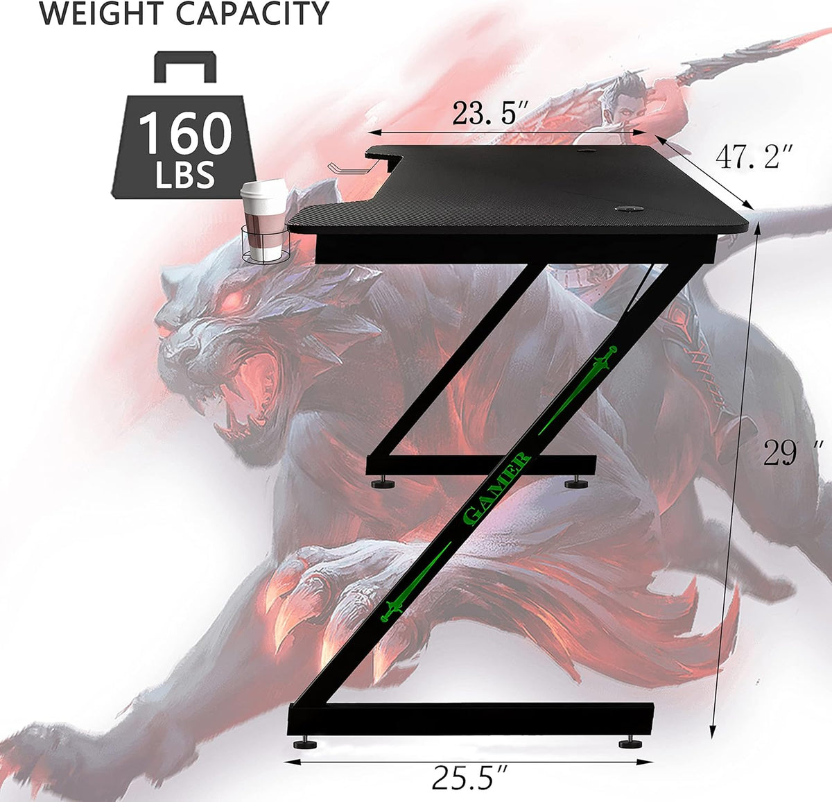 Black 47 inch Gaming Desk with Carbon Fiber Surface B734968