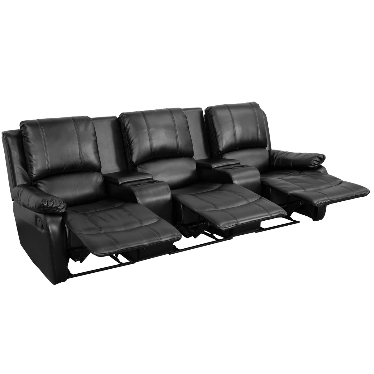 Black 3-Seat Reclining Theater Seating with Cup Holders A2173