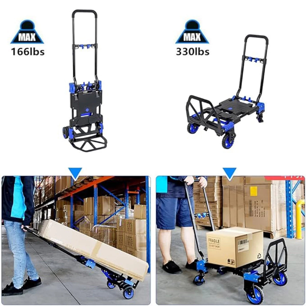 Folding Hand Truck Dolly with Retractable Handle and 4 Wheels Y50106