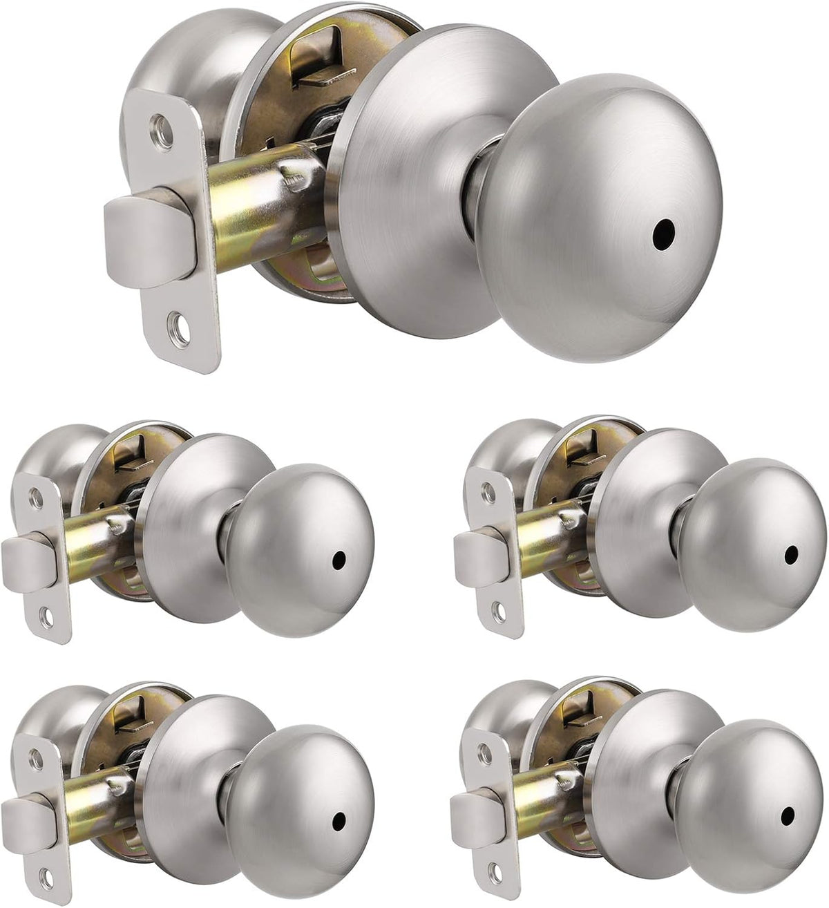 5 Pack Brushed Nickel Keyless Privacy Door Knobs T791423
