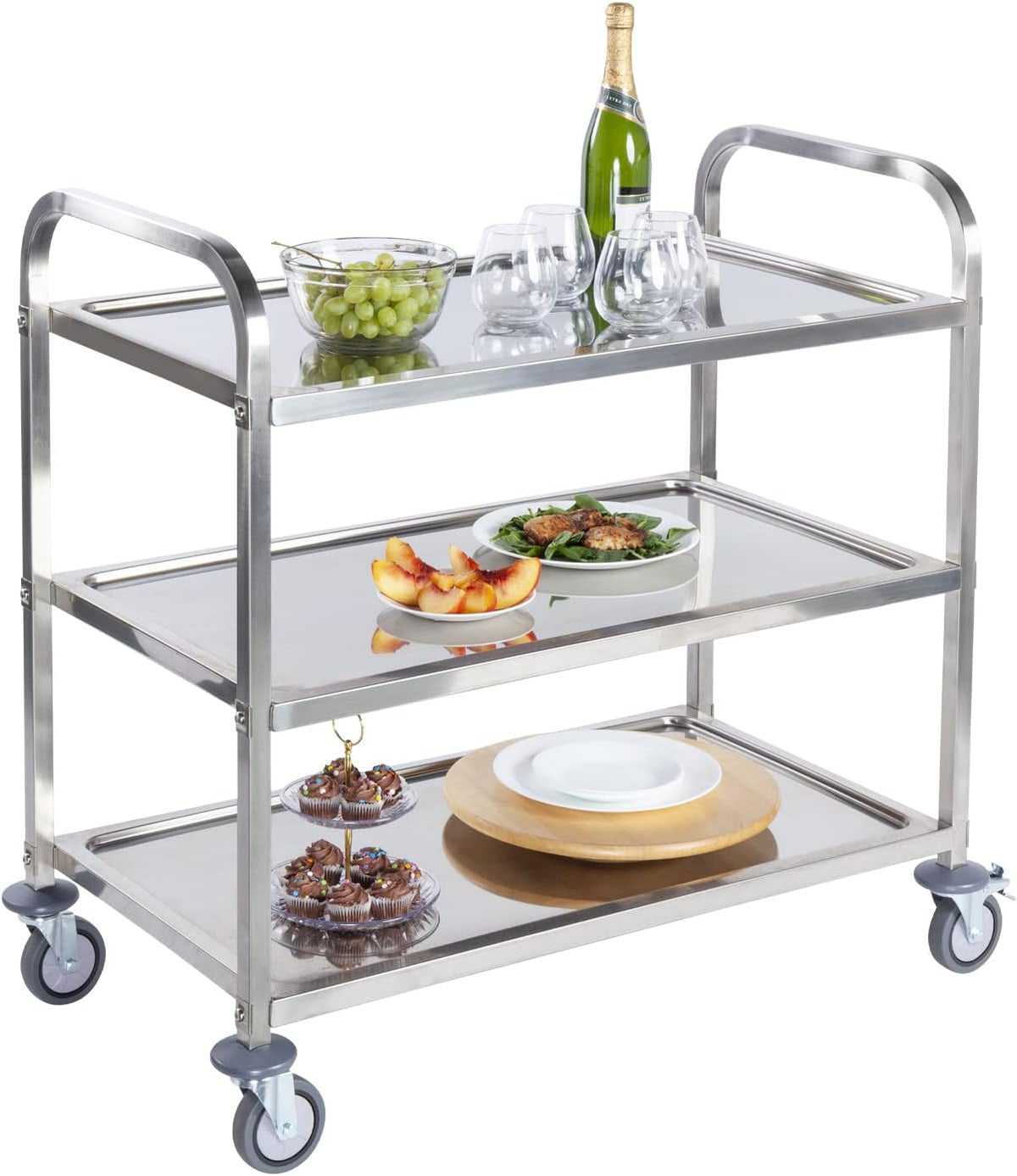 Stainless Steel 3 Tier Rolling Utility Cart with Locking Wheels U84018