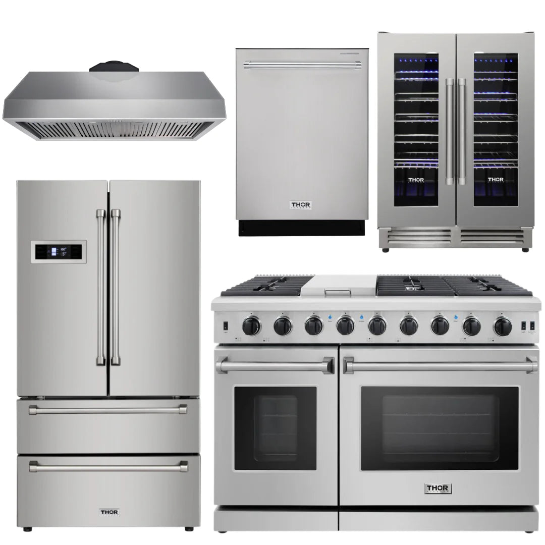 48 in. Gas Range, Range Hood, Refrigerator, Dishwasher, Wine Cooler F96166