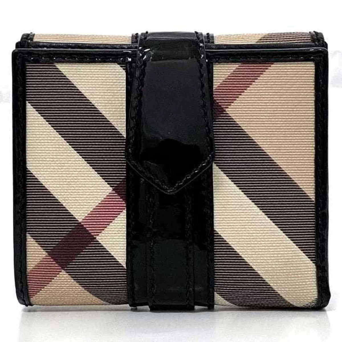 Pre-Owned Beige Black Check PVC Patent Leather Wallet W2194