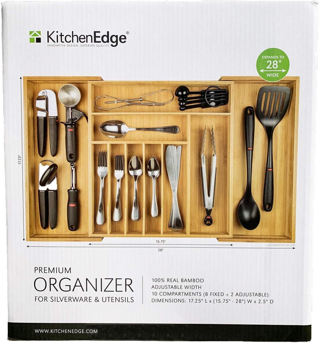 Expandable 28 Inch Bamboo Utensil Organizer, 10 Compartments, Pack of 2 X24642