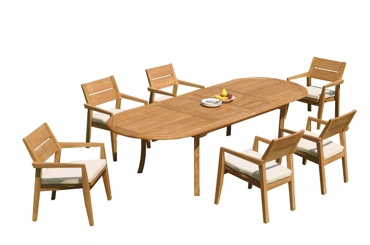 Grade-A Teak 7 Pc Dining Set with 118" Oval Table and 6 Stacking Arm Chairs M561425
