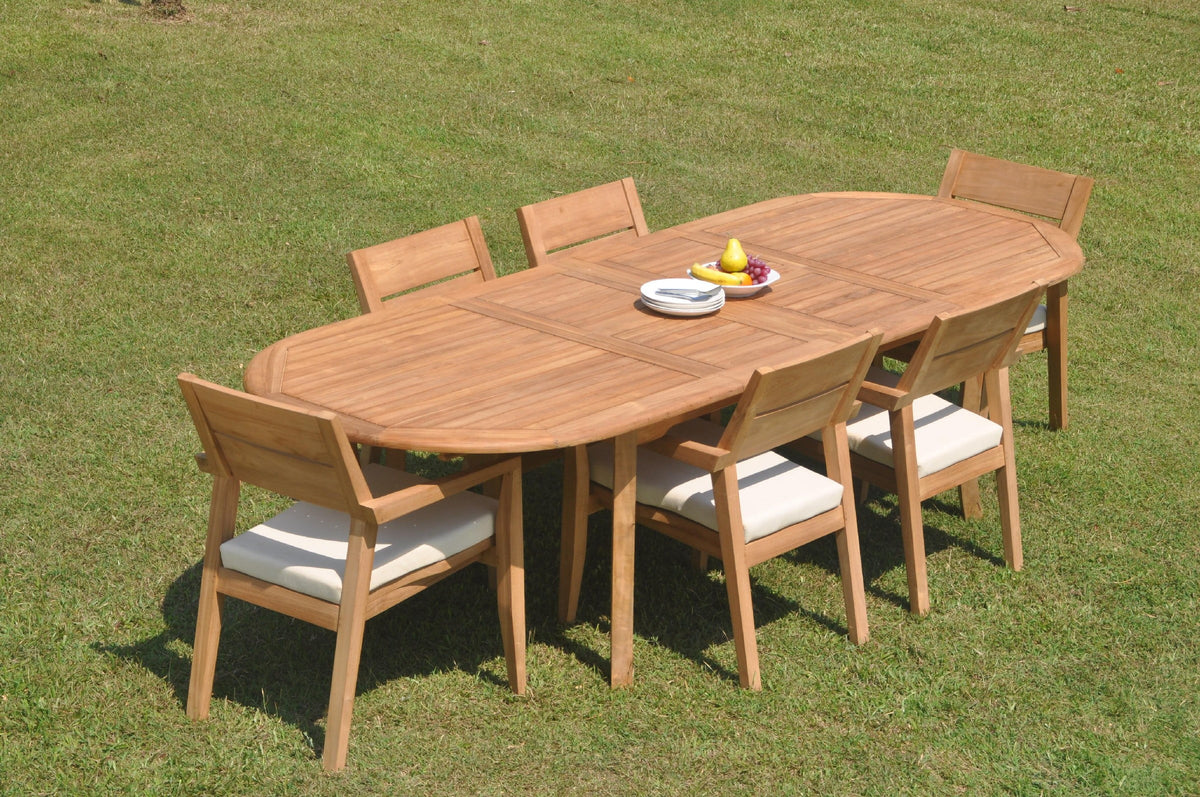 Grade-A Teak 7 Pc Dining Set with 118" Oval Table and 6 Stacking Arm Chairs M561425