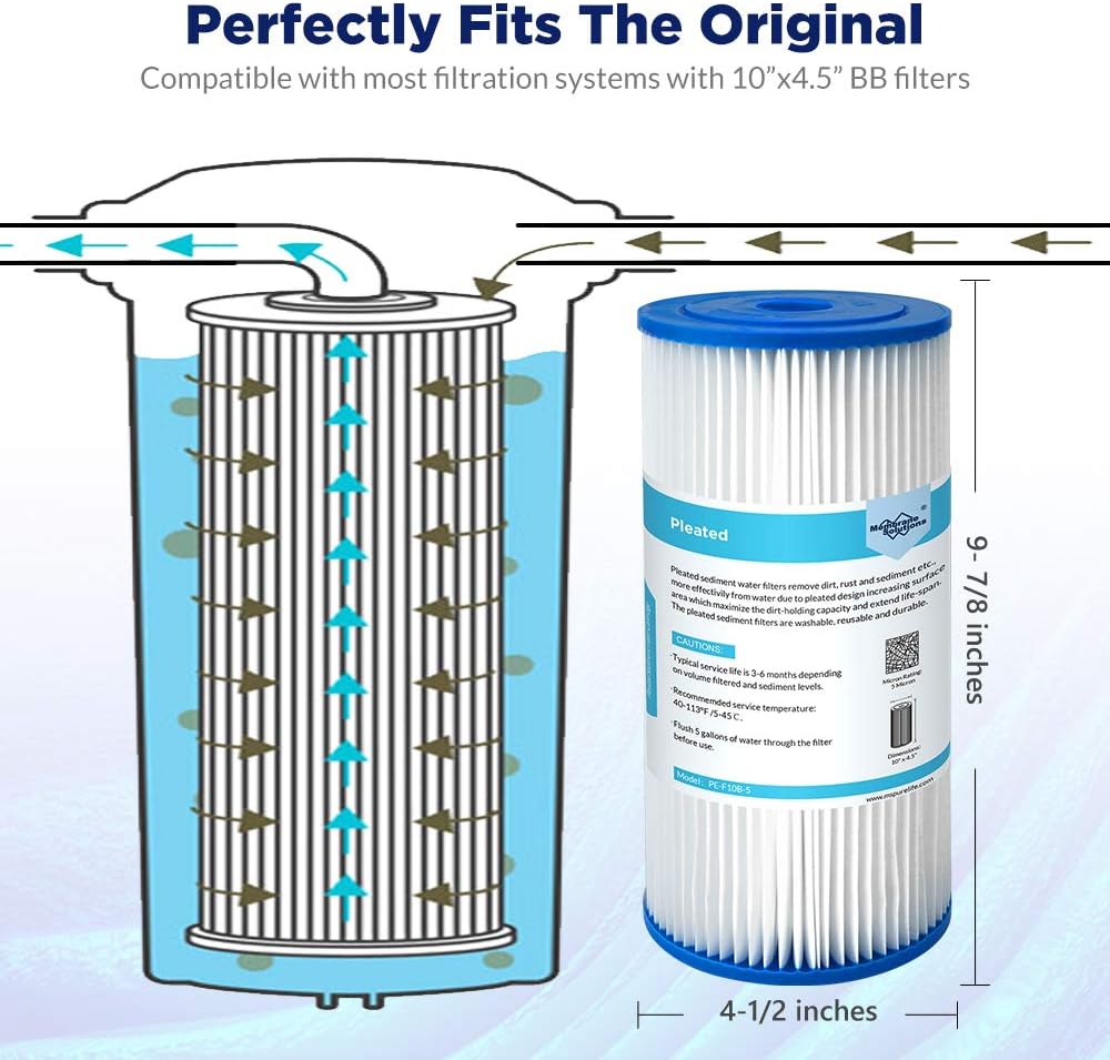 50 Micron Pleated Water Filter 10x4.5 Sediment Replacement Cartridge (4 Pack) Q79742