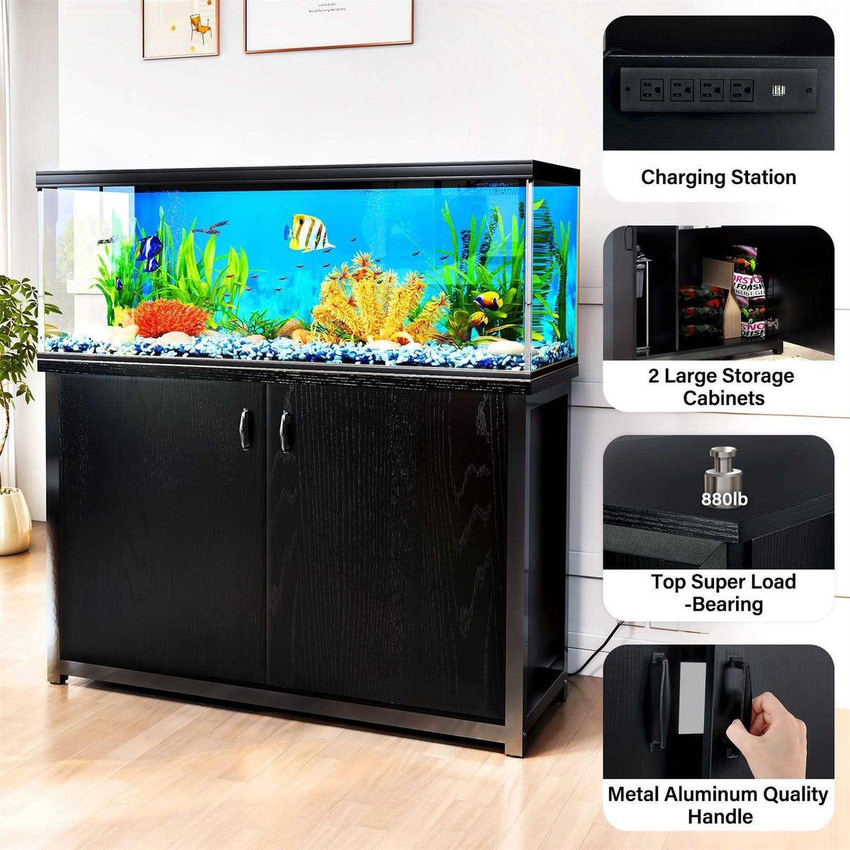 55-75 Gallon Aquarium Stand with Cabinet and Charging Station U34270
