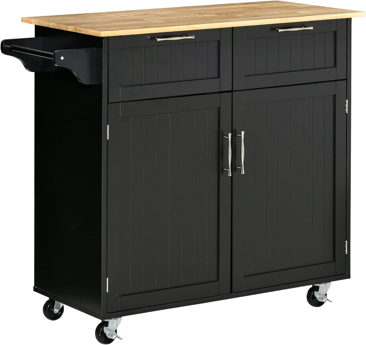 Grey Rolling Kitchen Island with Rubberwood Top Y77645