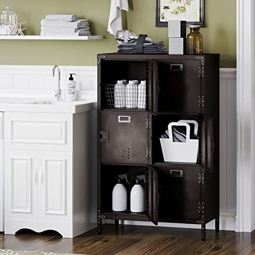 Metal Storage Locker 47" Steel 6 Door Lockable Adjustable Feet Cabinets W215911