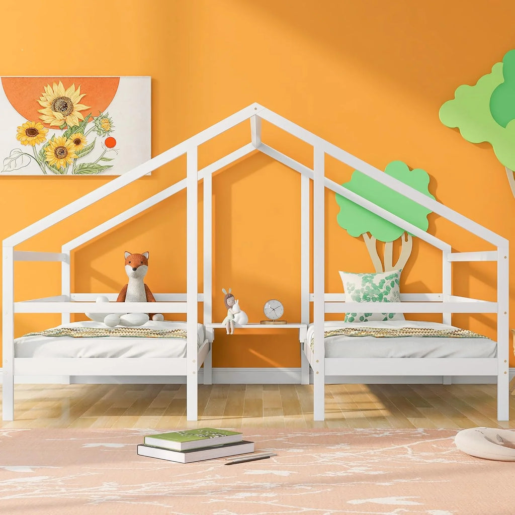 Solid Wood White Kids Bed Frame with Rails U163875
