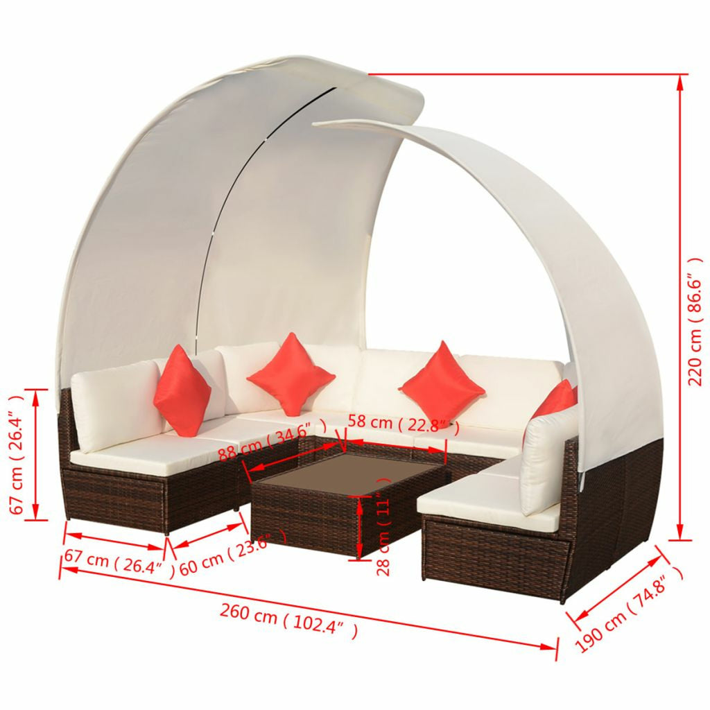 9 Piece Cream White Cushioned Poly Rattan Outdoor Furniture Set J30049