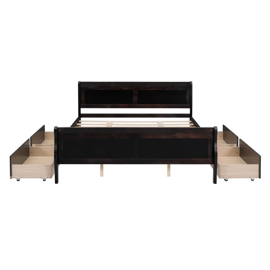 Queen Size Wood Platform Bed with 4 Drawers Y5346