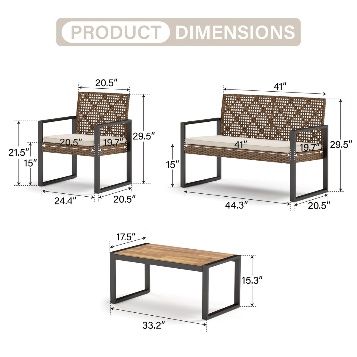 Beige 4 Piece Wicker Outdoor Conversation Set M794