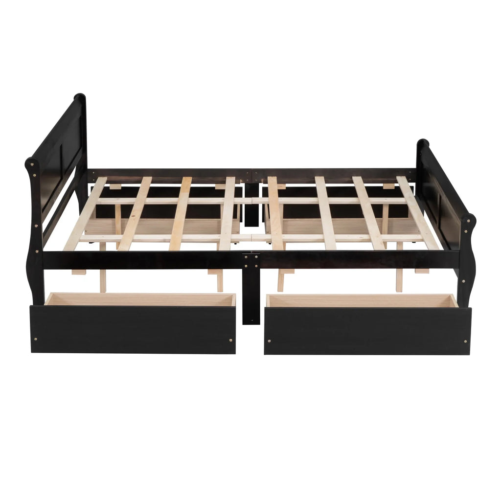 Queen Size Wood Platform Bed with 4 Drawers Y5346