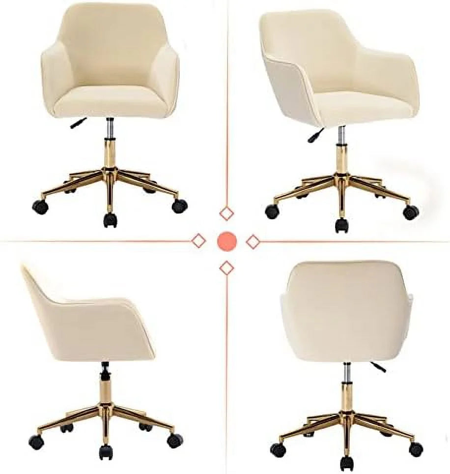Velvet Desk Chair with Woven Backrest and Gold Base H6816