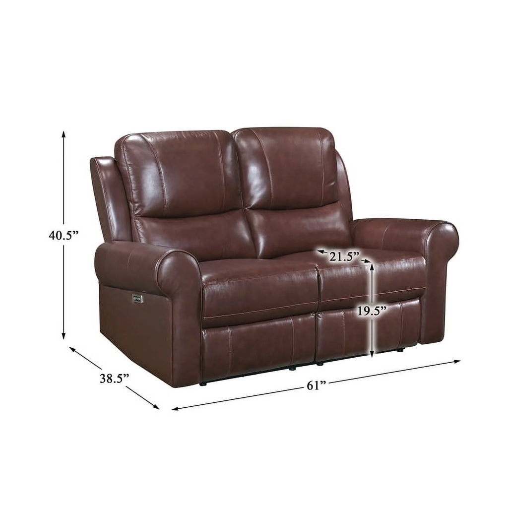 Brown Leather Match Power Double Reclining Love Seat T233897
