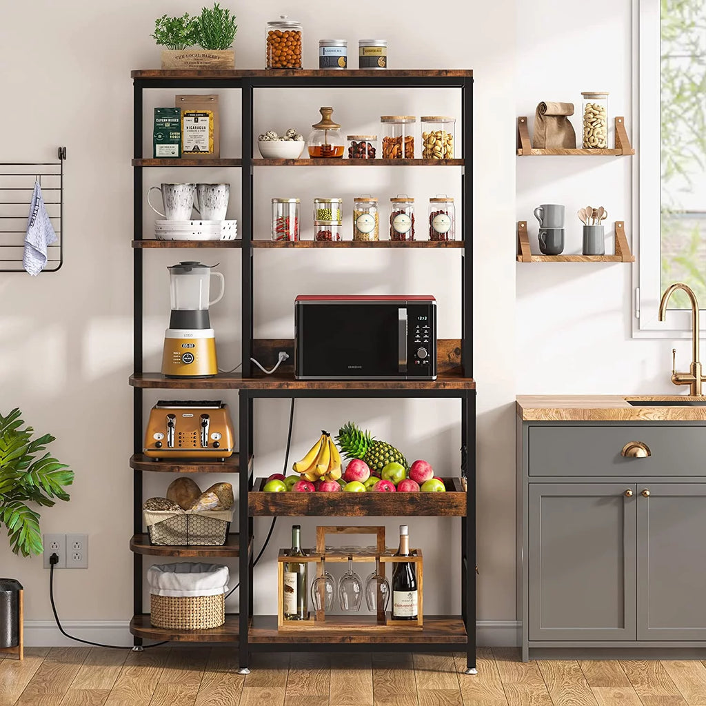 Brown 10-Tier Kitchen Bakers Rack with Power Outlets I41945