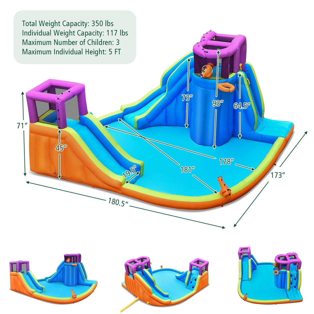 6 in 1 Inflatable Dual Slide Water Park Climbing Bouncer with 950W Blower D430