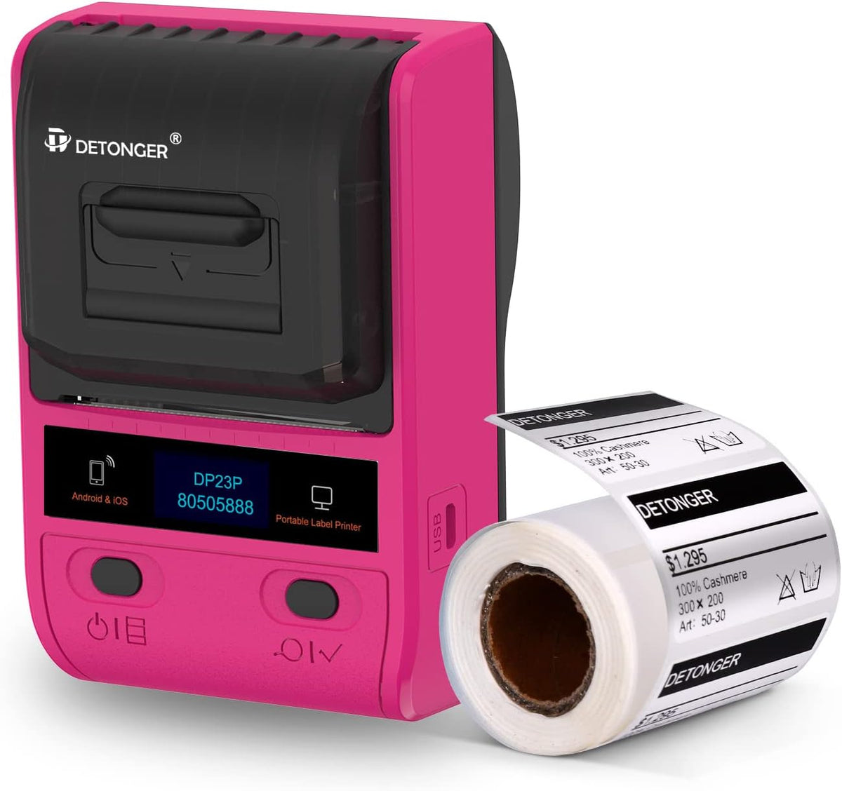 Portable Bluetooth Thermal Label Printer with 1 Pack 50x30mm Label, Black E27301