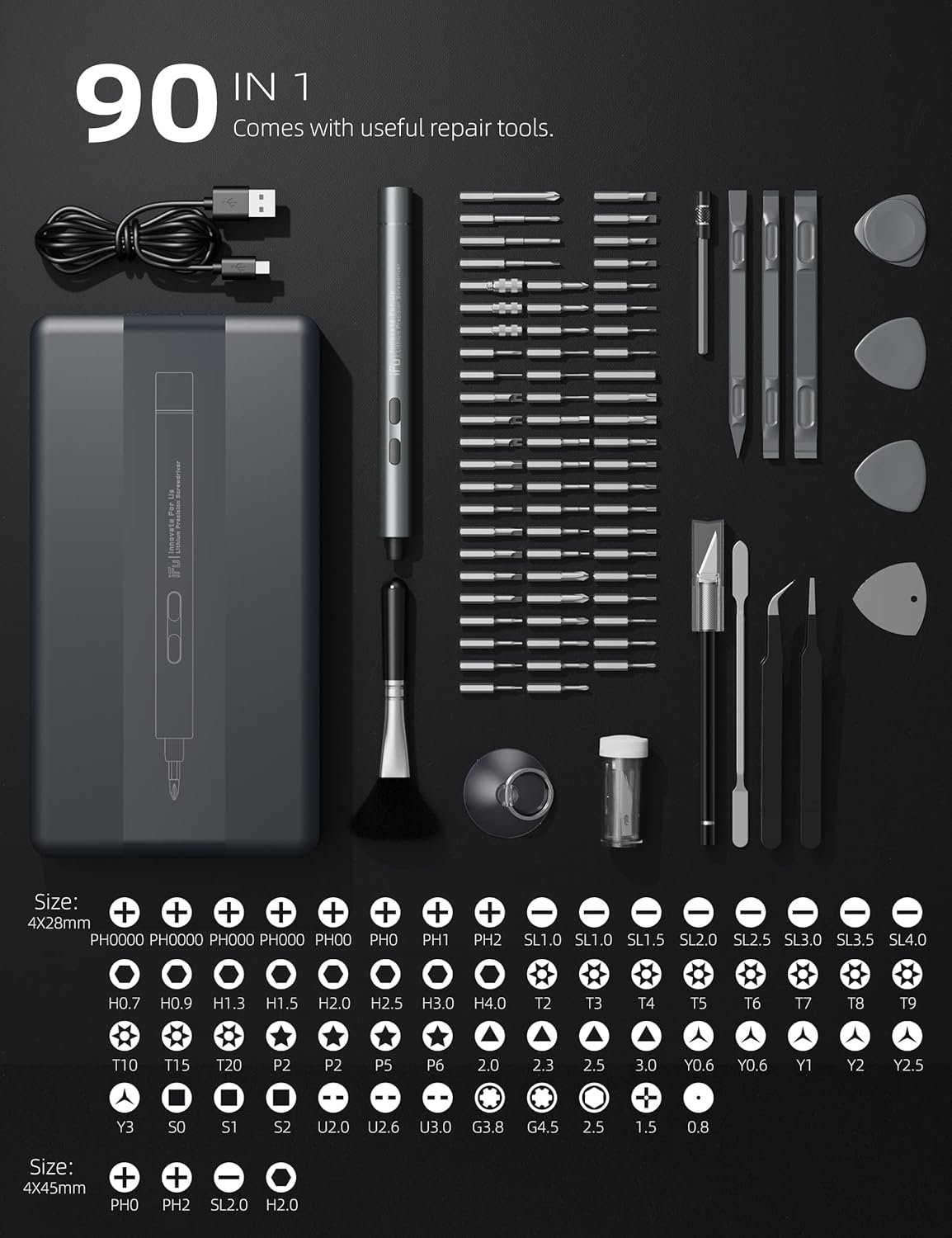 90 in 1 Precision Cordless Electric Screwdriver with LED Light J2240