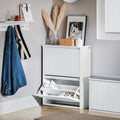 White Shoe Storage Cabinet with 2 Flip-Drawers I680926