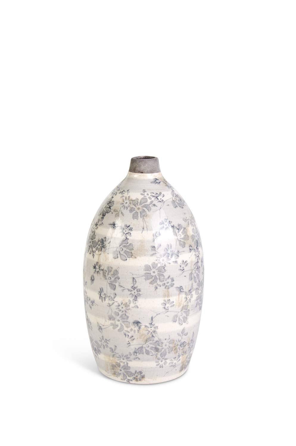 7.5 inch Ceramic Cream Crackle Gray Floral Vase M81172