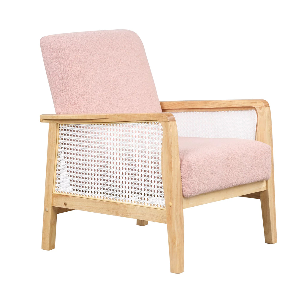 Pink Teddy Short Plush Particle Velvet Rattan Mesh Upholstered Accent Armchair T635
