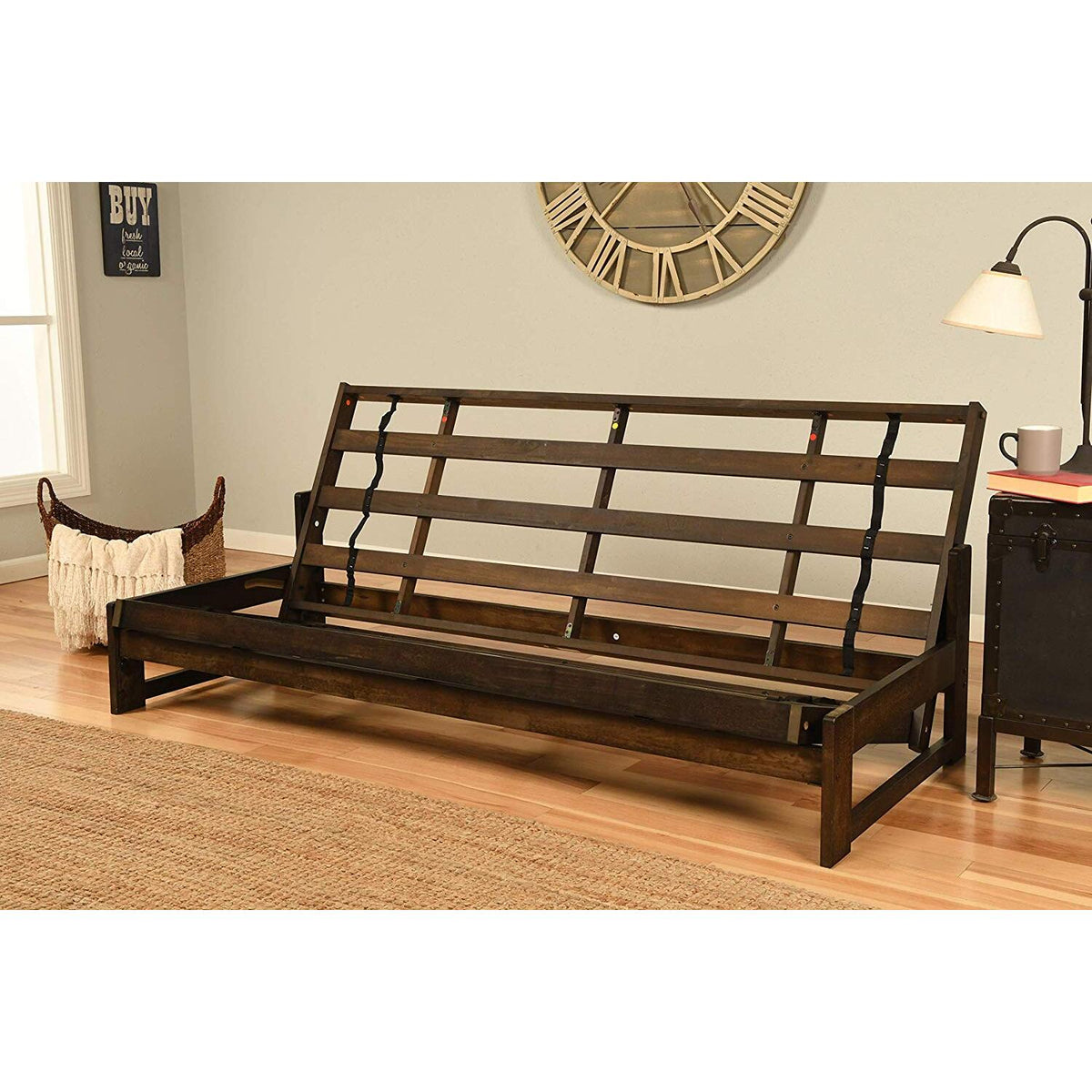 Vintage Futon Frame with Suede Black Mattress E7176