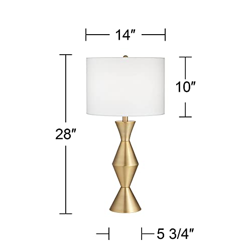 28" Tall Brass Metal Table Lamp with White Drum Shade J64471