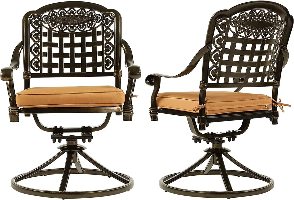 2-Piece Cast Aluminum Swivel Rocker Patio Dining Chairs with Cushion I302997