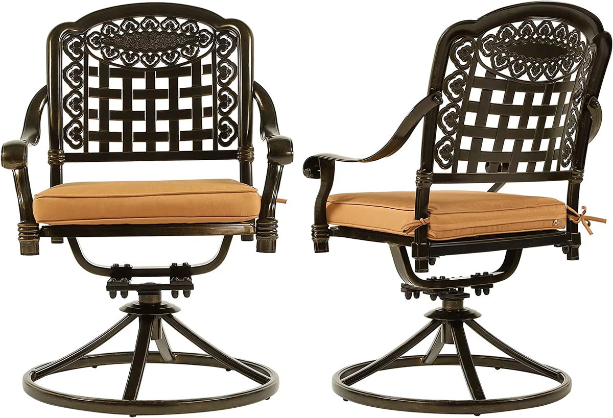 2-Piece Cast Aluminum Swivel Rocker Patio Dining Chairs with Cushion I302997