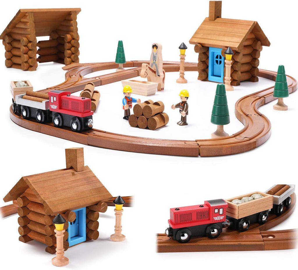 60 PCS Wooden Train Set Building Blocks Construction Toy R556