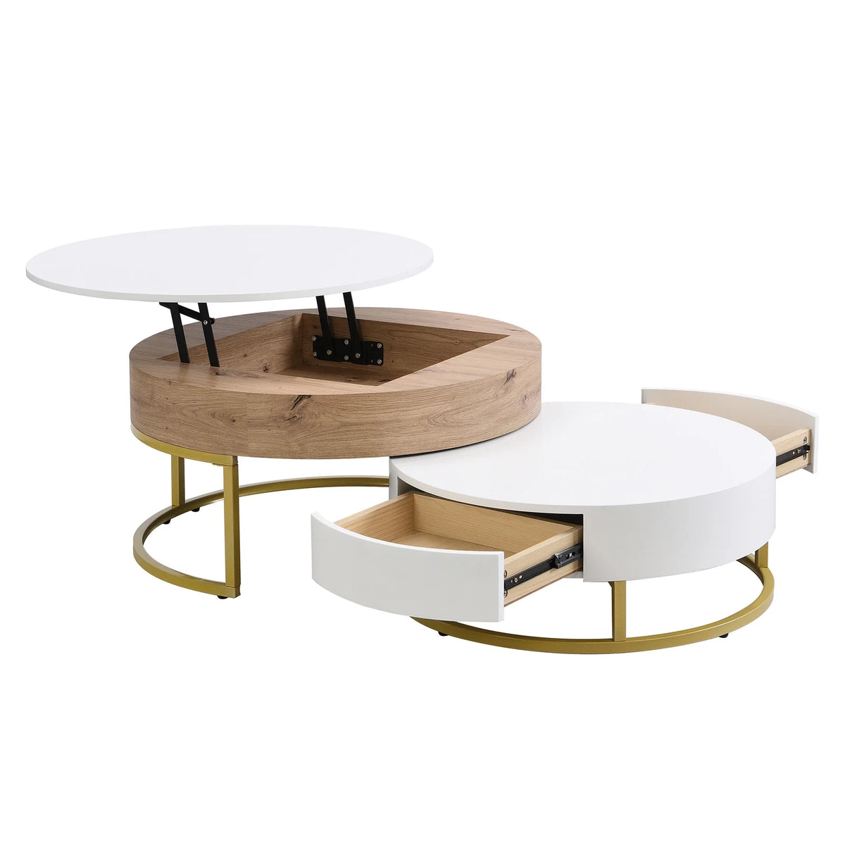 Round Lift-top Nesting Coffee Tables with 2 Drawers V802