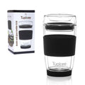 Black 8-Ounce Double Wall Glass Tumbler with Lid C821192
