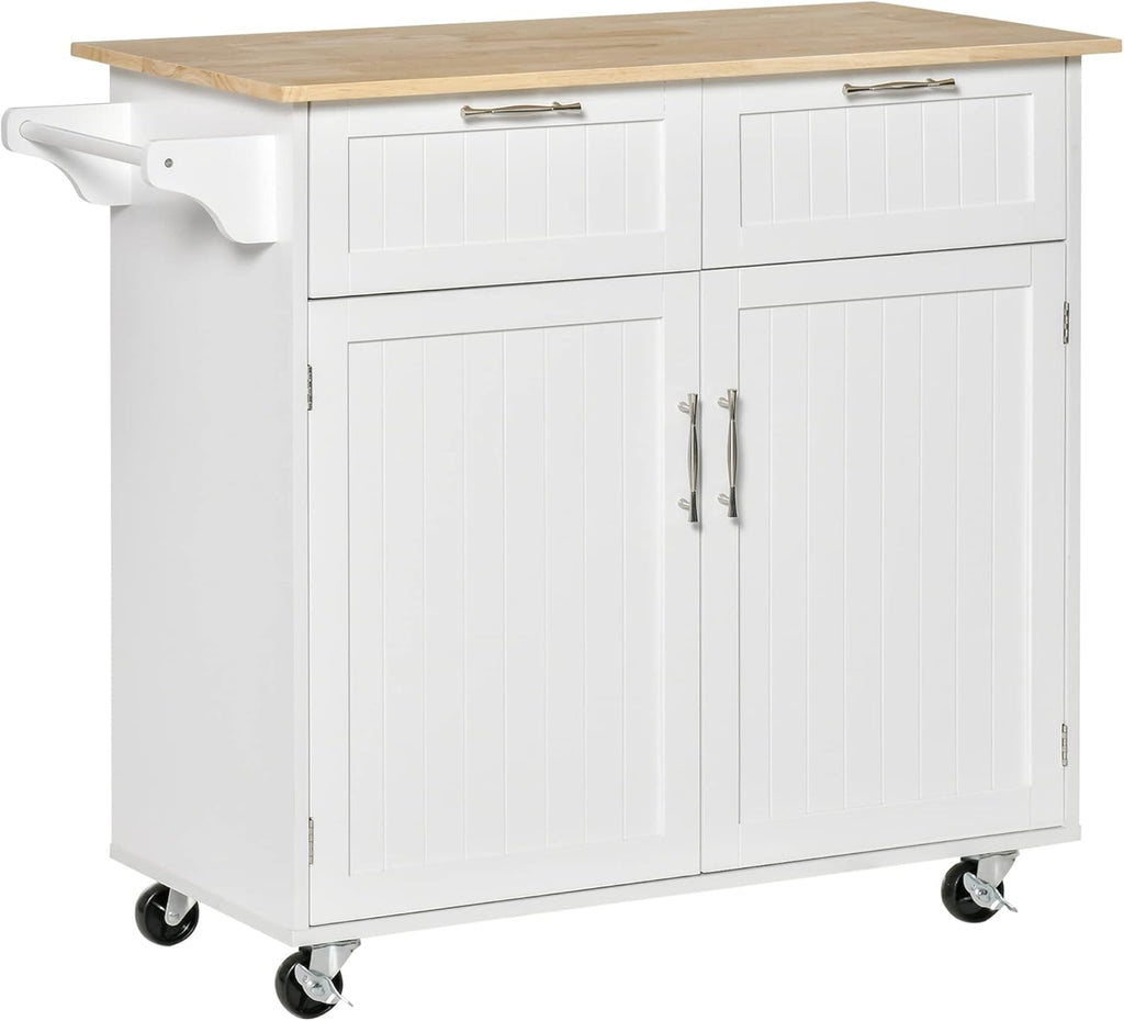 Grey Rolling Kitchen Island with Rubberwood Top Y77645
