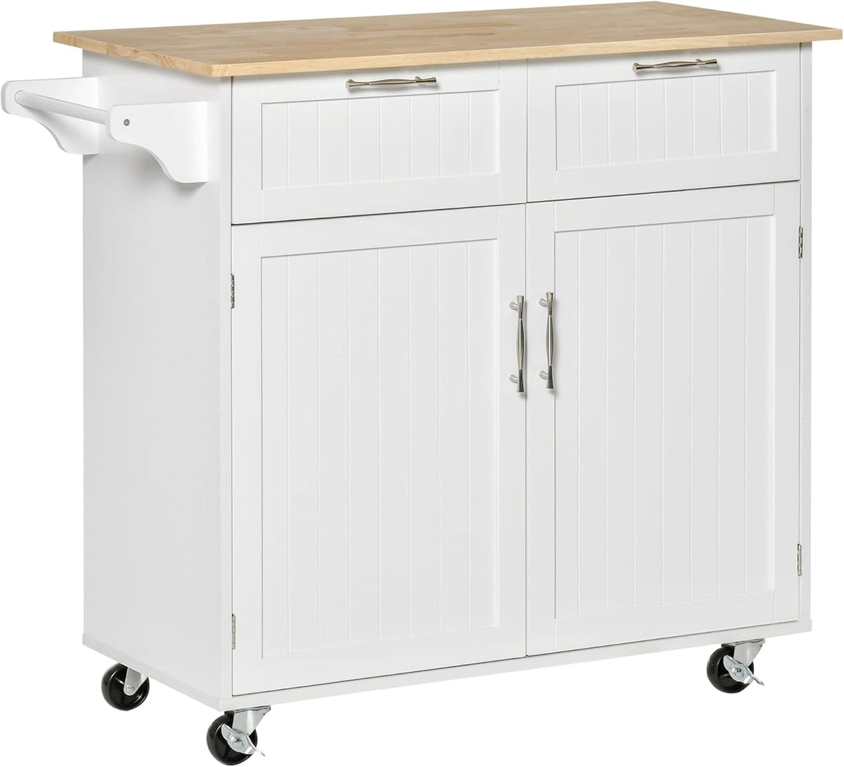 Grey Rolling Kitchen Island with Rubberwood Top Y77645