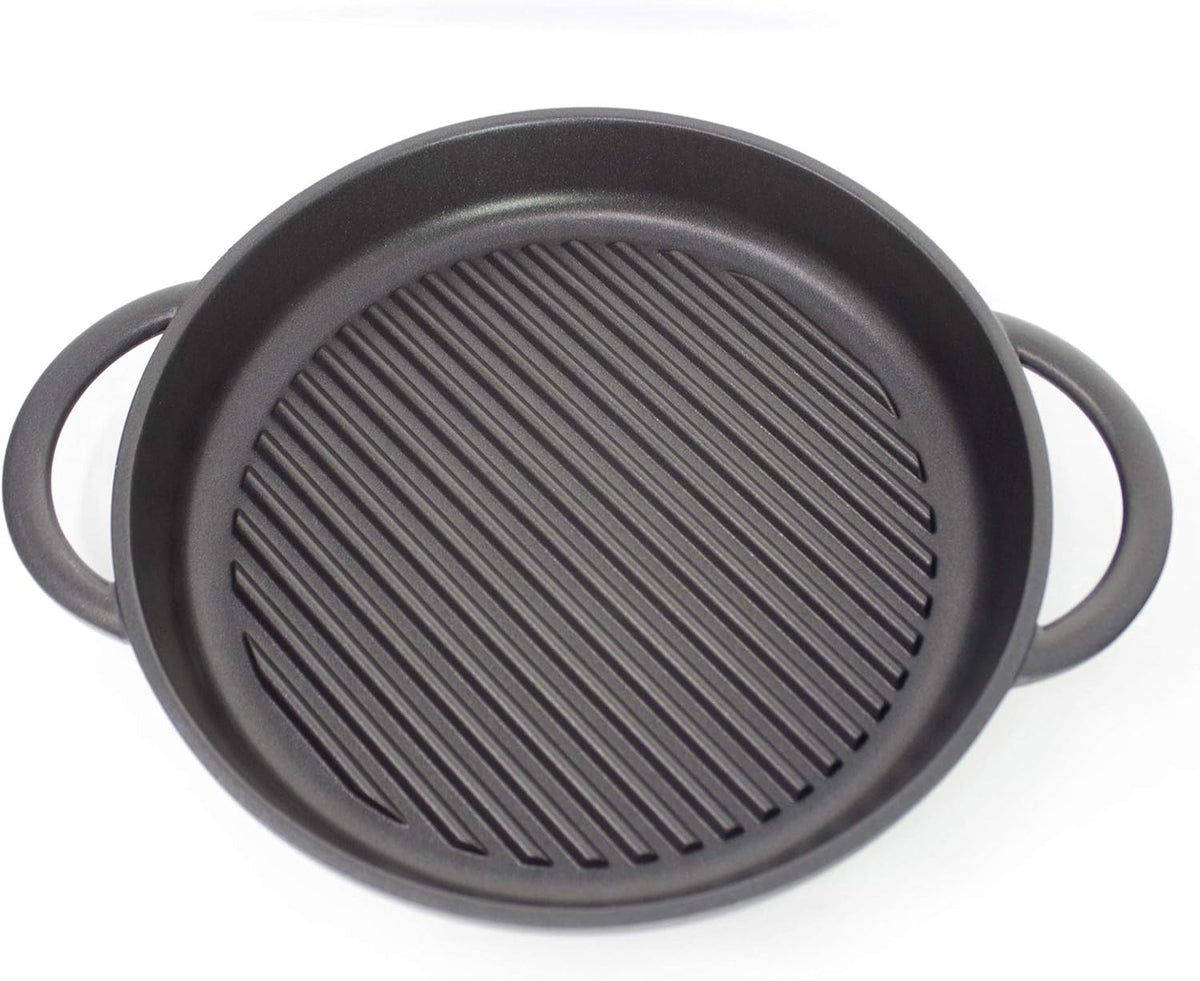 Cast Aluminium Griddle Pan with Glass Lid, 10.6 Diameter, Non-Stick H1789