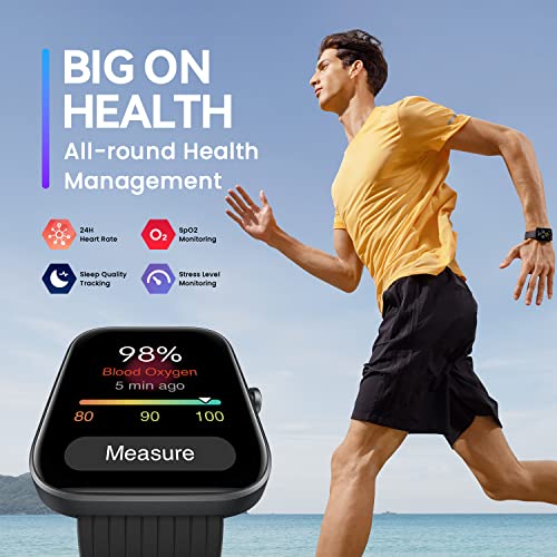 Black Smart Watch with 1.69 inch Display, 14-Day Battery Life, Blood Oxygen Heart Rate Monitor Y9351