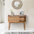 35 Inch 2 Drawer Mango Wood Rattan Console Table B61227