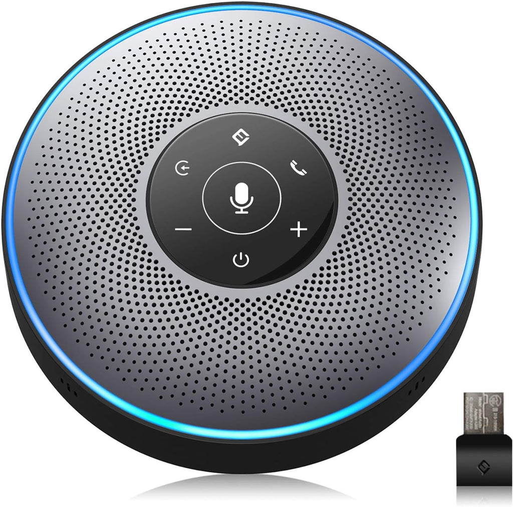 Gray Bluetooth Conference Speaker with 360° Voice Pickup and Noise Canceling Microphones W7790