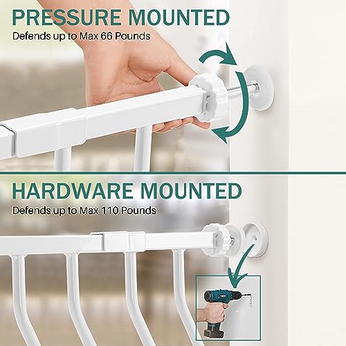 White 33" Tall Extra Wide Auto Close Walk Thru Safety Gate with Small Pet Door E256528