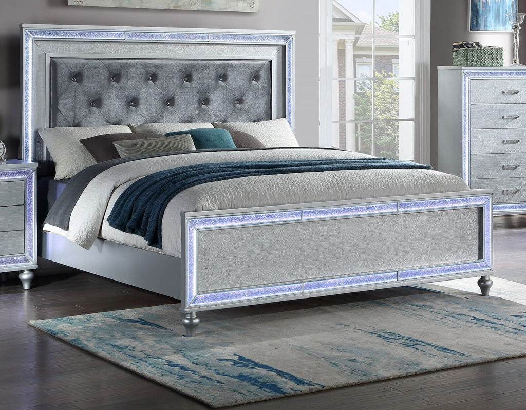 4pc King Size Upholstered Bed Dresser Mirror Nightstand Set A471994